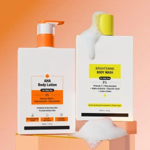 Organic Body Lotion Wash Set Brightening Exfoliating Keratosis Pilaris Lightening Dark Spots Niacinamide VC Shea Butter