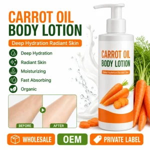 Organic Carrot Oil Body Lotion Deep Hydration Radiant Skin Care Moisturizing Fast Absorbing OEM Private Label