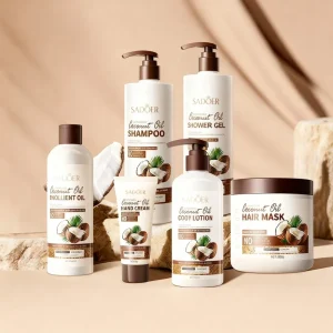 Organic Coconut Extract Moisturizing Brightening Firming Skin Care Set for Face Body & Hair Care