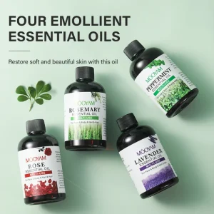 Organic Essential Oils for Hair and Skin Care Lavender Peppermint Rosemary and Rose for Nourishing Body Massage