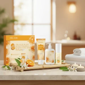 Organic Home Use Skincare Kit Orange Body Moisturizing Fragrance Gift Box Shower Gel Body Lotion Spray Body Whitening Set