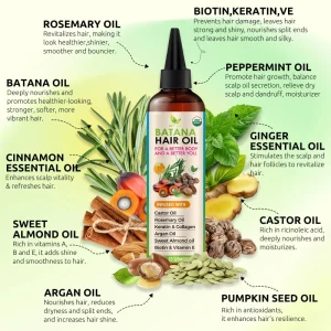 Organic Natural Herbal Hair Oil Vegan Moisturizing Scalp Nourishing Anti Breakage Split Ends Stronger Growth Normal Hair Batana