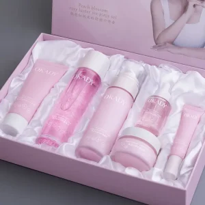 Organic Peach Blossom Skin Care Set Herbal and Nicotinamide Infused Face Hair and Body Care Kit