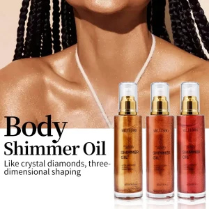 Organic Shimmer Skin Oil Body Shimmer Oil Glitter Liquid Highlighter for Face Glow and Bronzing