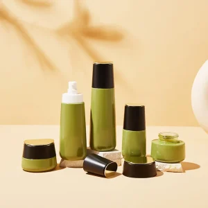 Oval Base Wide Body Glass Skincare Bottle Set Pump Lotion Bottle and Essence Container for Cosmetic Packaging