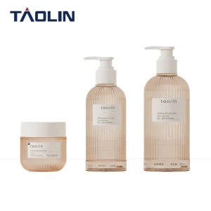 Pack PETG 3 Pcs Set Container Stripes with Label Press Pump Cap for Skincare Shampoo & Body Wash 200ml 300ml 400ml