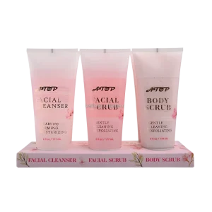 Pink 3 Piece Skincare Set Facial Cleanser Facial Scrub and Body Scrub for Gentle Exfoliation Deep Cleansing and Hydrating Care