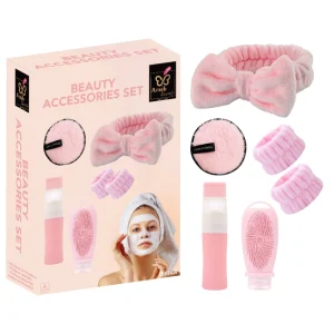 Pink Beauty Accessory Kit Skincare Tool Set Facial Cleansing Makeup Prep Hair Care Massage Tools Essential for Personal Care