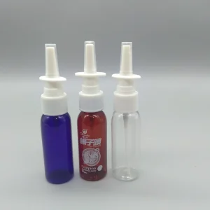 Pink Blue White 1oz 30ml PET Round Plastic Nasal Spray Bottle with Long Nozzle Dust Cap for Liquid Personal Care Packaging