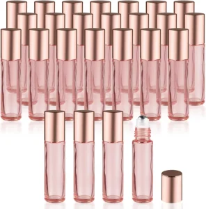 Pink Cylinder Roll on Perfume Bottle Applicator with Rose Gold Lid Roller 5ml/10ml Capacity Custom Gift Box for Essential Oil