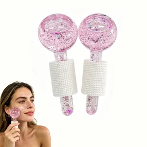 Pink GEL Cooling Facial Ice Globes Thicker Glass Roller Safe in Freezer Body and Breast Massage Tool 1Box MOQ