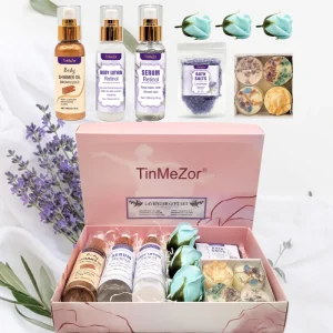 Pomegranate Vegan Skin Care Gift Set for Boys Moisturizing Face & Body Shimmer Oil Serum Lotion Seaweed Soap Flower Bath