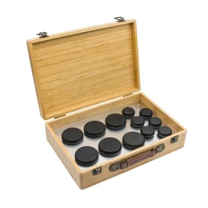 Portable Health Care Beauty Massage Basalt Stone Set Spa Hot Massage Stone Heating Bamboo Box for Therapy Relaxing Pain Relief