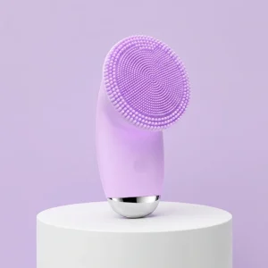 Portable IPX7 Waterproof Sonic Silicone Facial Cleansing Brush with Base for Nose and Face Pore Cleaning Exfoliation & Massage