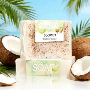 Private Label 100g Coconut Scrub Soap Bar Solid Handmade Exfoliating Whitening Soap for Skin Care Body Wash