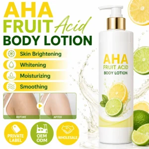 Private Label 500ml AHA Fruit Acid Body Lotion Skin Brightening Whitening Moisturizing Smoothing OEM ODM