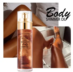 Private Label Body Liquid Highlighter Glitter Spray Bronze Shimmer Lotion Body Glow Tan Oil Liquid Shimmer Body Oil