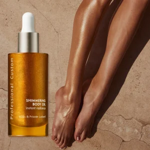 Private Label Body Shimmer Cream Makeup Body Shimmer Oil Liquid Highlighter with Brightening Sexy Glow Glitter