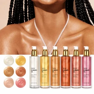 Private Label Body Shimmer Oil Long Lasting Glow Custom Logo Liquid Highlighter Low MOQ