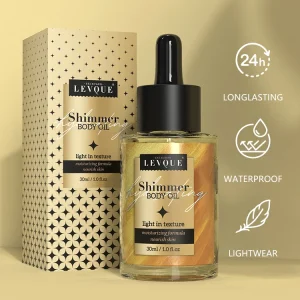 Private Label Body Shimmer Oil Long Lasting Moisturizing Lightening Face & Body Luminizer Glitter Oil Highlighter