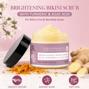 Private Label Brightening Bikini Body Scrub with Turmeric & Kojic Acid 170g for Dark Spots OEM ODM Intimate Area Sensitive Scrub