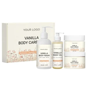 Private Label Custom Your logo Vanilla Body Care Set Body Oil Wash Scrub Cream with Low MOQ Skin Care Set Kit