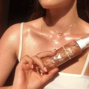 Private Label Deep Shimmering Body Oil Sunless Glitter Tanning Shimmer Spray Vegan Makeup Natural ODM+OEM Liquid Highlight