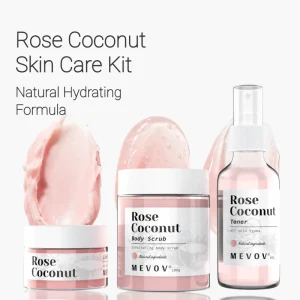 Private Label Face Body Whitening Moisturizing Exfoliating Scrub + Rose Water + Lip Balm Skin Care Set Cruelty Free All Skin