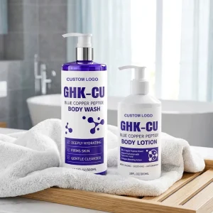 Private Label GHK CU Body Care Moisturizing Niacinamide Blue Copper Peptide Anti Wrinkle Body Lotion Shower Gel Combination Set