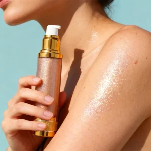 Private Label Glow Lotion High Quality Body Shimmer Oil Non Brand Makeup Face and Body Glitter Highlighter Oil