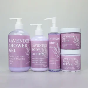 Private Label Lavender Body Care Set Cleansing Exfoliating Moisturizing for Skin Care