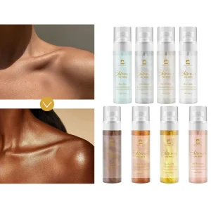 Private Label Luxury Glitter Liquid Body Spray Face Highlighter Body Shimmer Oil
