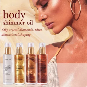 Private Label Make up Natural Shimmer Body Oil Day or Evening Skin Face Highlighter Waterproof Oil Shimmer Body Oil