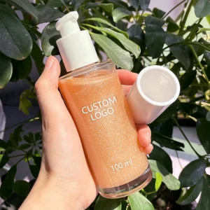 Private Label Natural Organic Glow Liquid Illuminator Bronze Body Oil Shimmering Dry Body Care Huile Corporelle Scintillante