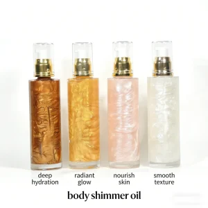 Private Label Natural Shimmer Body Oil Custom Logo Glow Highlighter Oil for Party Club Night Coconut Mango Bronze Gold Sexy Glow