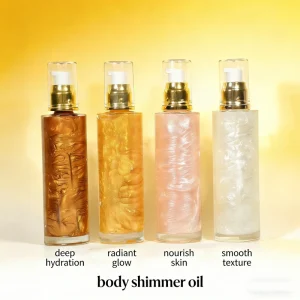 Private Label Natural Shimmer Body Oil Custom Logo Glow Highlighter Oil for Party Club Night Coconut mango Bronze Gold Sexy Glow