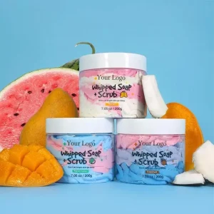 Private Label OEM Organic Fruits Whipped Body Scrub Deep Cleansing Skin Whitening Moisturizing Vegan Bath Whipped Soap