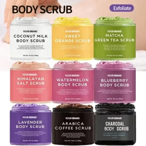 Private Label Organic Sugar Body Scrub Turmeric Coffee Charcoal Exfoliating Brightening Skin Care Beauty Products Women