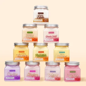 Private Label Organic Vegan 280g Gentle Skin Cleansing Exfoliating 10 Fruit Scents Mud Form Body Scrub