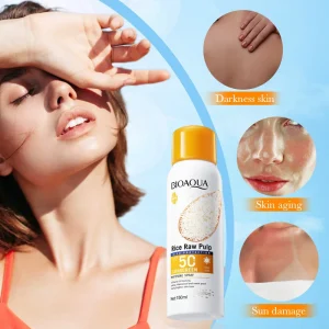 Private Label Rice Raw Pulp Sunscreen Whitening Spray Protection Vegan Waterproof Body Sun Spray