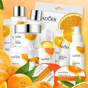 Private Label SADOER Beauty Products Vitamin C Exfoliating Moisturizer Cream Smooth Essence Whitening Skin Care Set