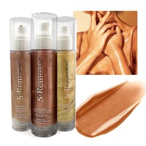 Private Label SPF 50 Sweat Water Resistant Sunscreen UV Protection Body Glow Oil Sheer Amber Gold Shimmer Glowing Oil