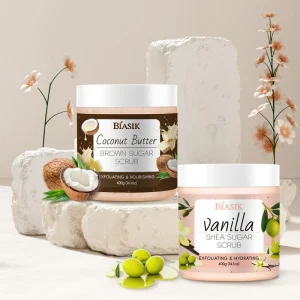 Private Label Vanilla Shea Sugar Coconut Butter Exfoliating & Hydrating Body Scrub for Nourishing Essential Body Care