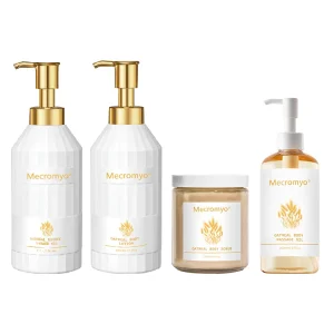 Private Label Vegan Organic Moisturizing Oats Body Wash Shower Gel Body Lotion Scrub Massage Oil Set