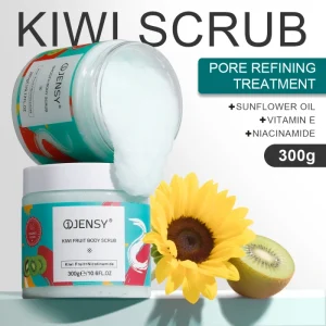 Private Label Vegan Organic Sulfate Free Argan Oil Kiwi Fruit Nicotinamide Vitamin E Exfoliatiing Whitening Sea Salt Body Scrub
