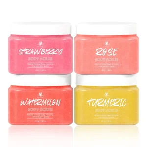 Private Label Vitamin C E Exfoliating Whitening Moisturizing Fruit Scrub Set Coffee Sugar Strawberry Body Care Scrub