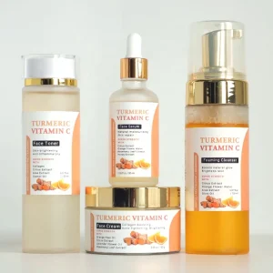 Private Label Whitening Lightening Face Cream Toner Serum Facial Cleanser Face Care Turmeric Vitamin C Skin Care Set for Face