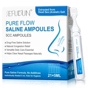 Pure Flow Dead Sea Saline Ampoules 5ml Drug-Free Preservative-Free Sterile Vials for Nasal, Skin & Piercing Care