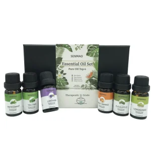 Pure Natural 6 Bottles Peppermint Tea Tree Lavender Sweet Orange Essential Oil Set for Air Diffuser Room & Skin Care