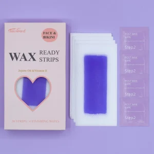 Ready Use Face Bikini Waxing Kit Hypoallergenic Facial Wax Strips Post Wax Oil Wipes Purple Color for Home Hair Removal